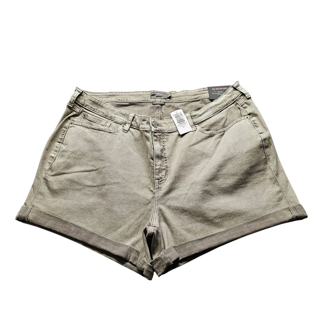Torrid Mid-Rise Mid Short Womens 24 Olive Green Vintage Stretch Cuffed Denim New